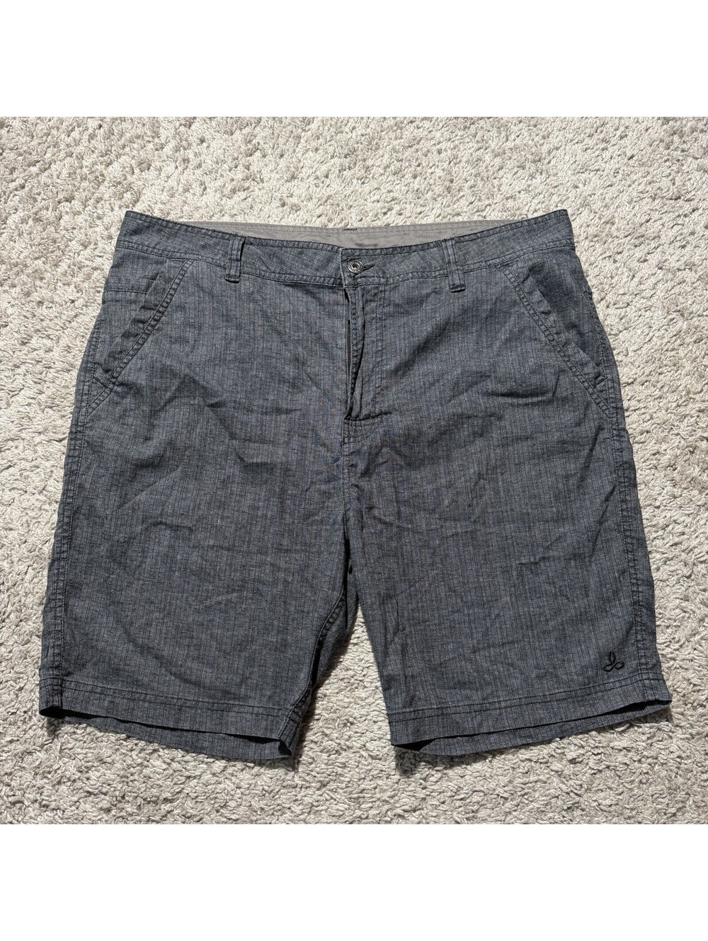 Prana Shorts Mens 38 Regular Fit Flex Breathe Hemp Blend Gray Chino 8”